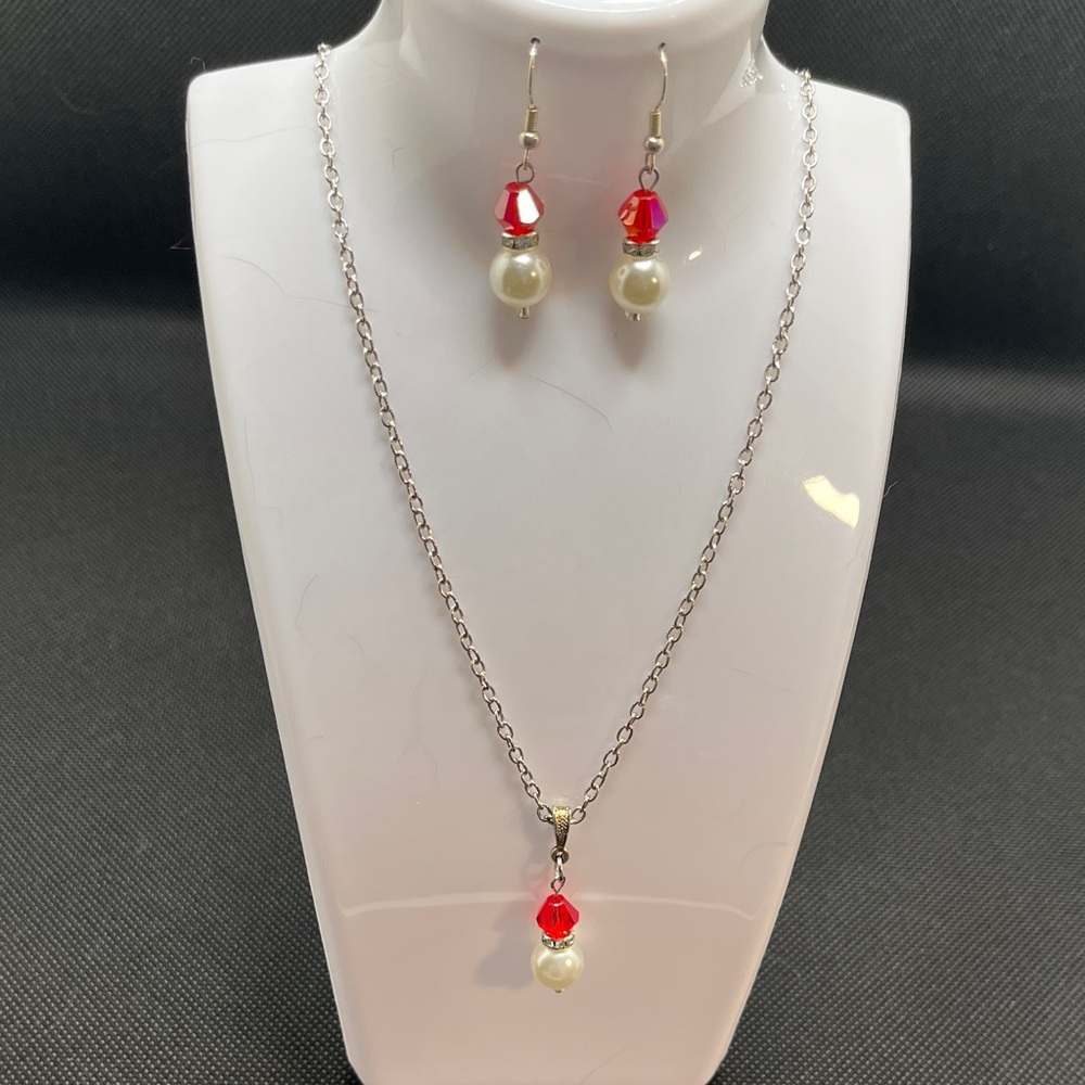 Bundle 🍋Elegant Red and Pearl Jewelry Set